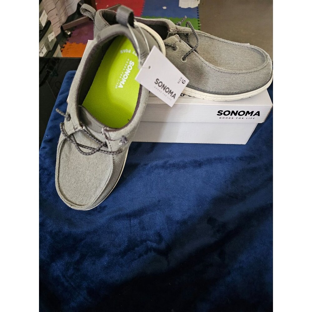 Sonoma Mens Gray Canvas Slip-On Shoes Size 6 With Memory Foam For Comfort‎